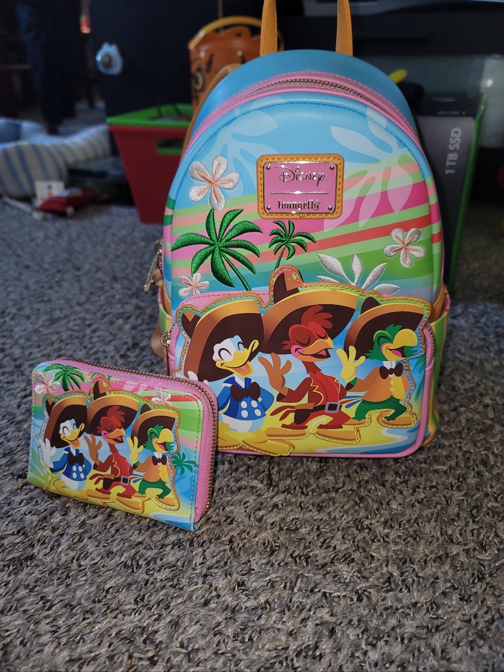 Loungefly Disney The Three Caballeros Mini Backpack  and Wallet Set Multicolor
